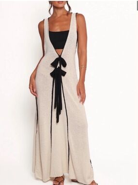 Zara Cream Maxi Dress with Black Tie Accents